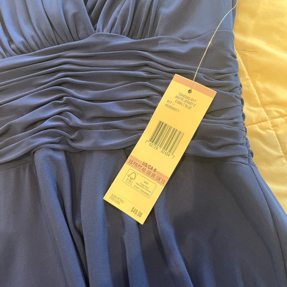 Evan Picone Cobalt Royal Blue Midi Dress Jersey Stretch Sleeveless Halter NWT 6 - Picture 6 of 9